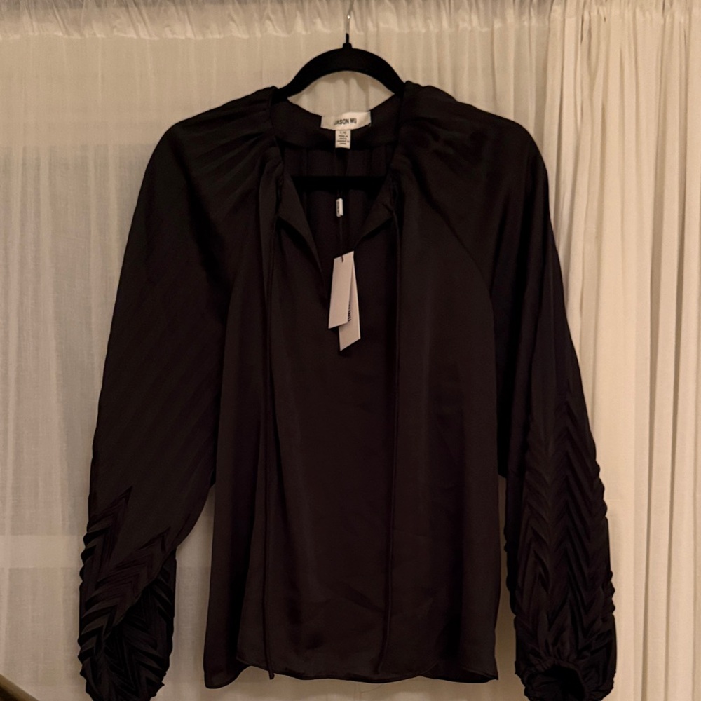 A.L.C. Black Blouse with Textured Sleeves